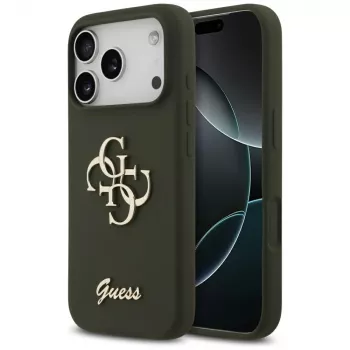 Guess Silicone Big 4G Script Capa para iPhone 17 Pro Max caqui