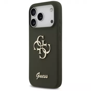 Guess Silicone Big 4G Script Capa para iPhone 17 Pro Max caqui