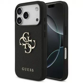 Guess Grained Big 4G & Classic Logo Capa protetora para Apple iPhone 17 Pro, preto
