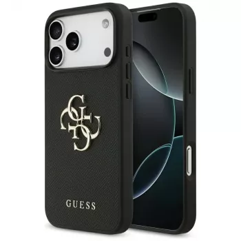 Guess Grained Big 4G & Classic Logo Capa traseira para iPhone 17 Pro Max, preto