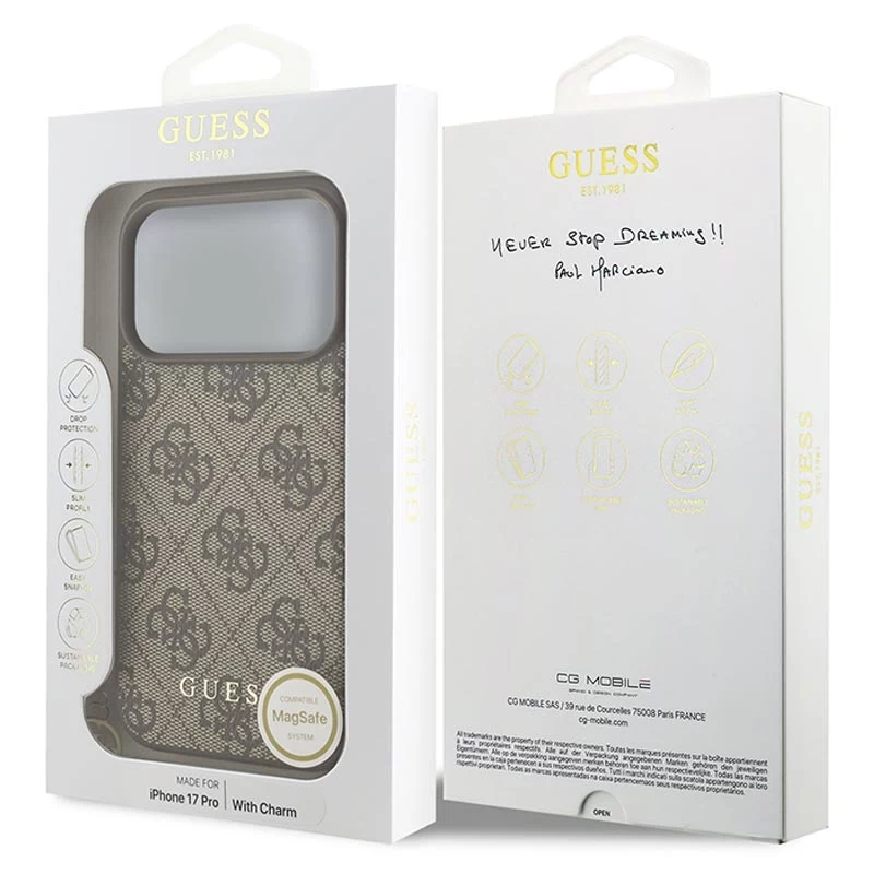 Guess 4G Charms Collection MagSafe Capa para iPhone 17 Pro (castanho)