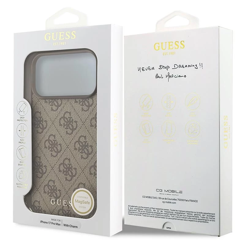 Guess 4G Charms Collection MagSafe Capa para iPhone 17 Pro Max (castanho)