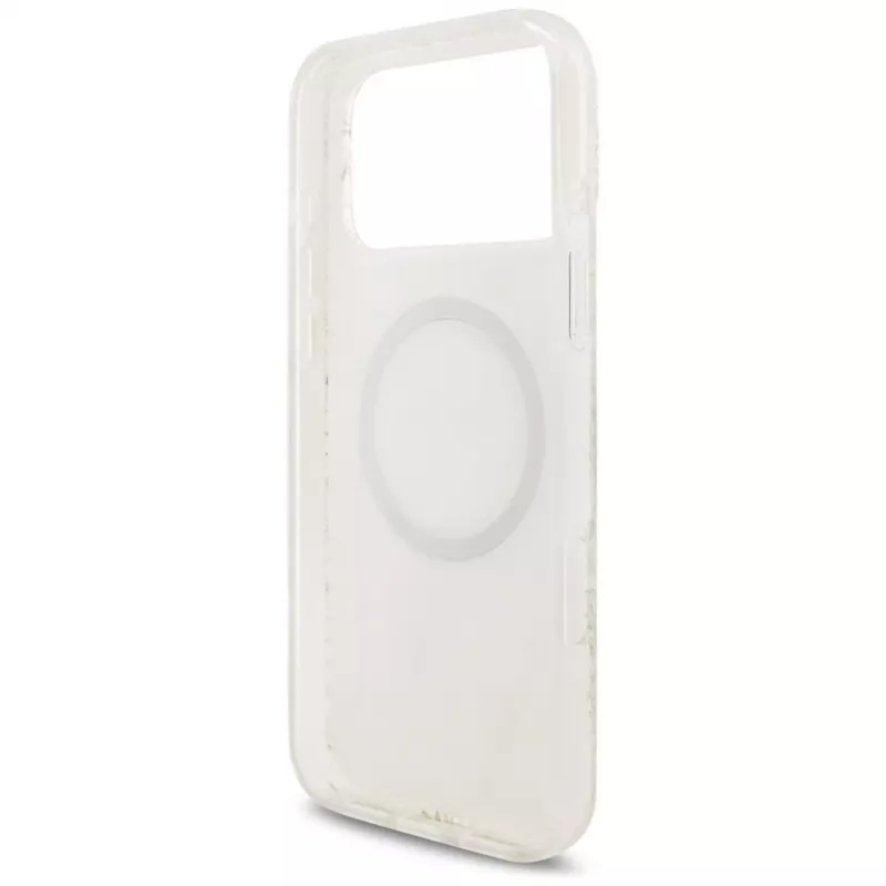 Guess IML Flowers Electro Pearl Strap MagSafe Capa para iPhone 17 Pro Max branco