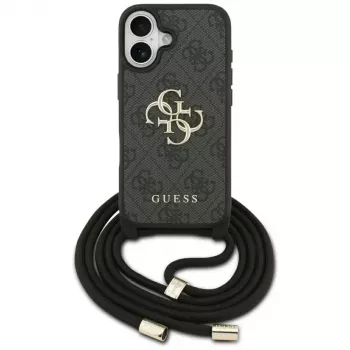 Guess 4G Big Logo Cord Strap Crossbody Capa para Apple iPhone 17, preto