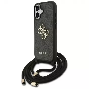 Guess 4G Big Logo Cord Strap Crossbody Capa para Apple iPhone 17, preto
