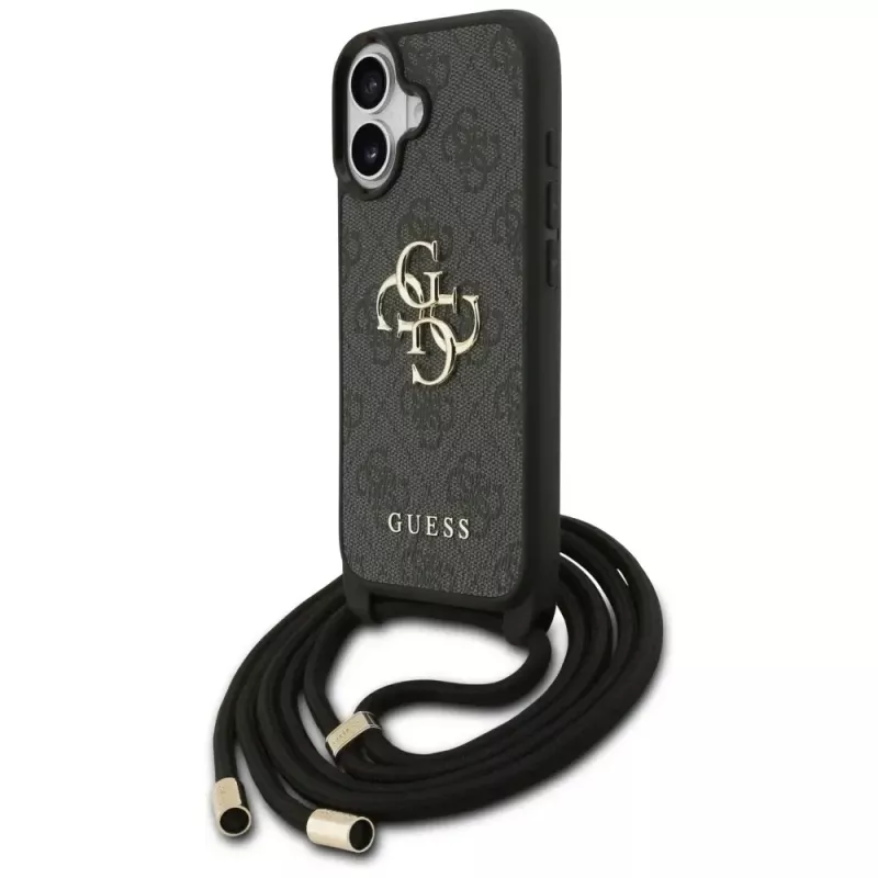 Guess 4G Big Logo Cord Strap Crossbody Capa para Apple iPhone 17, preto
