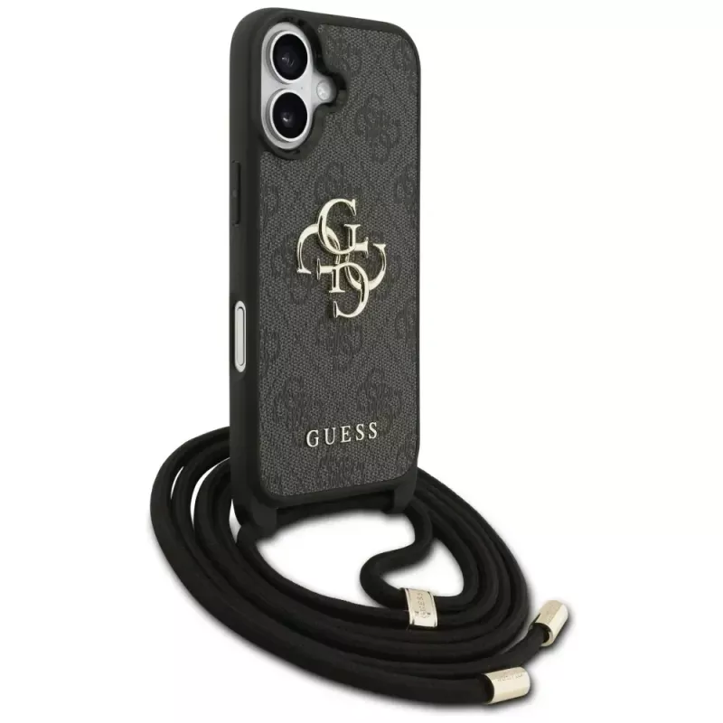 Guess 4G Big Logo Cord Strap Crossbody Capa para Apple iPhone 17, preto