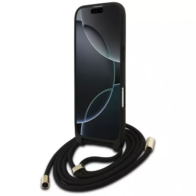 Guess 4G Big Logo Cord Stap Crossbody Capa para iPhone Air, preto