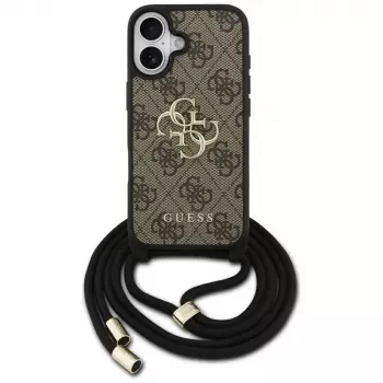 Guess 4G Big Logo Cord Stap Crossbody Capa para iPhone 17 castanho