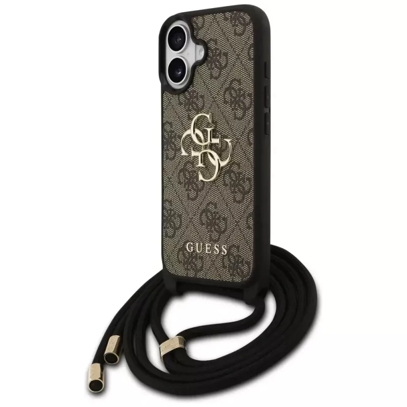 Guess 4G Big Logo Cord Stap Crossbody Capa para iPhone 17 castanho
