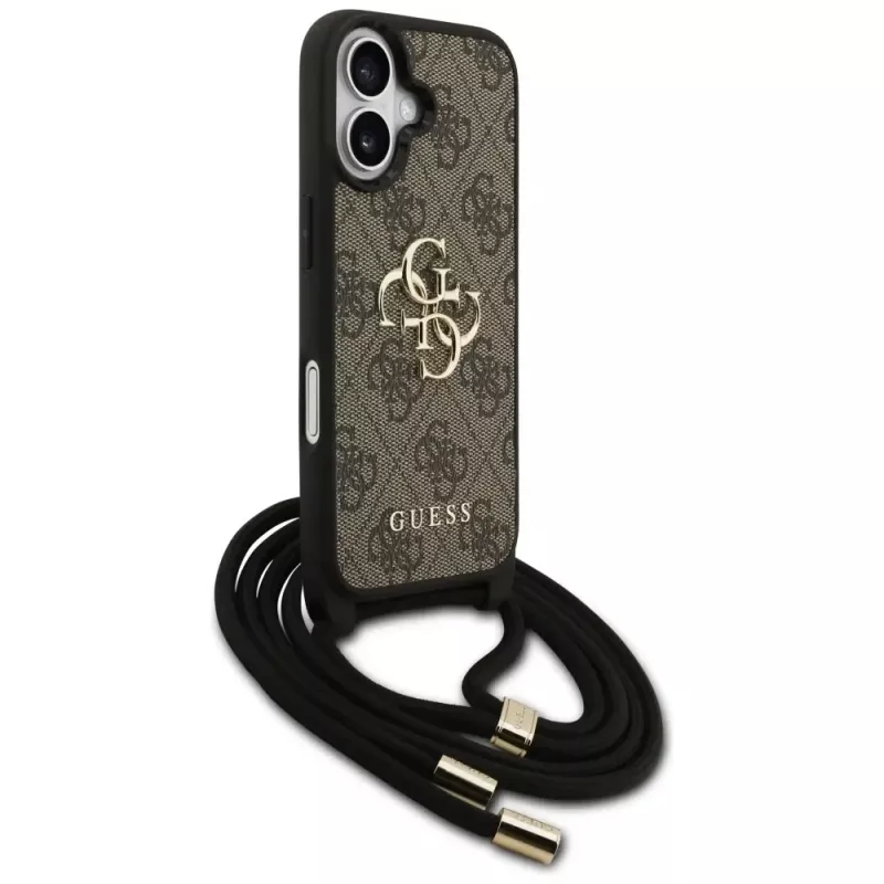 Guess 4G Big Logo Cord Stap Crossbody Capa para iPhone 17 castanho