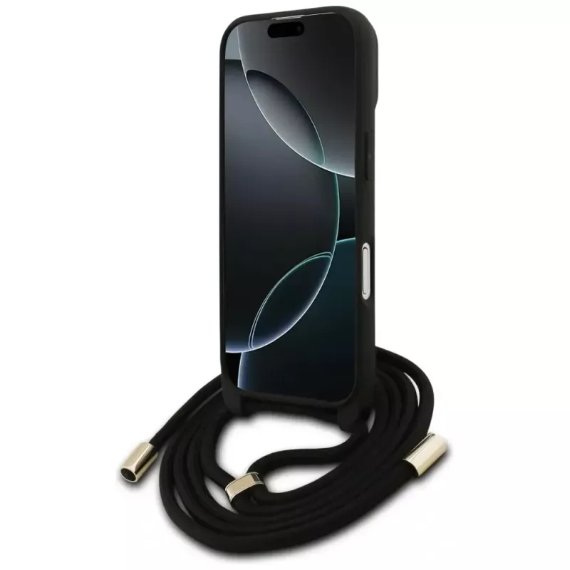 Guess 4G Big Logo Cord Stap Crossbody Capa para iPhone 17 castanho