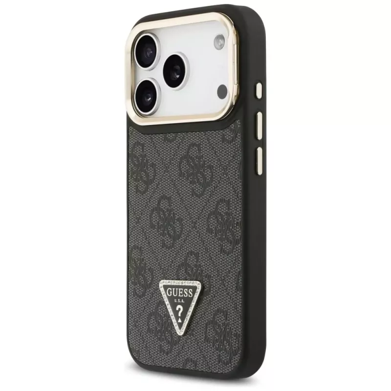 Capa MagSafe Guess 4G PU Triangle Logo & Stand Camera para iPhone 17 Pro preta