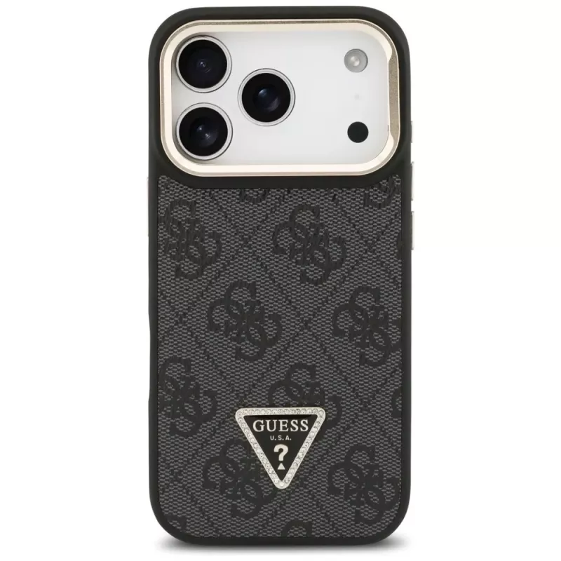 Capa MagSafe Guess 4G PU Triangle Logo & Stand Camera para iPhone 17 Pro preta