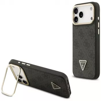 Capa MagSafe Guess 4G PU Triangle Logo & Stand Camera para iPhone 17 Pro Max preta