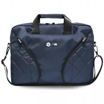 Mala mensageiro para portátil BMW Nylon com logótipo metálico, azul-marinho, 16 polegadas