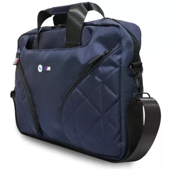 Mala mensageiro para portátil BMW Nylon com logótipo metálico, azul-marinho, 16 polegadas