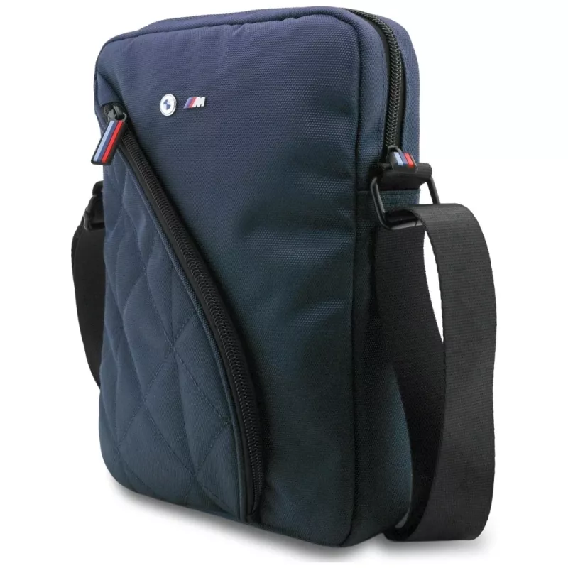 Bolsa de ombro BMW Nylon com bolsos e Metal Logo, 10 polegadas, azul-marinho
