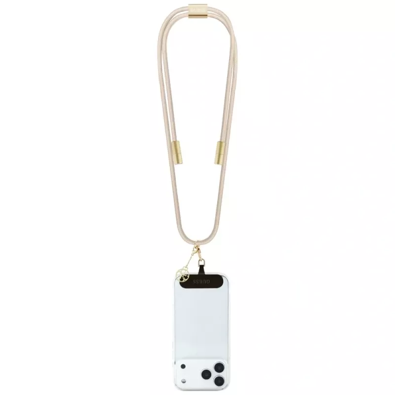 Guess Crossbody Strap 4G Charm - Alça universal para telemóvel / Cabo USB-C para USB-C 1,5m (Beige)