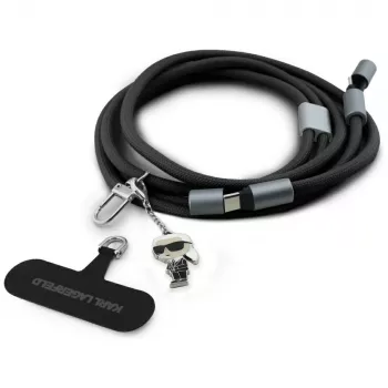 Cabo USB-C para USB-C Karl Lagerfeld Ikonik Charm com lanyard, 1,2 m, preto