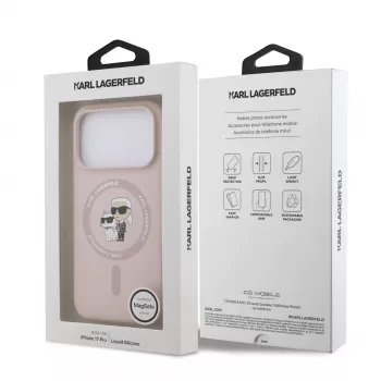 Capa de silicone KARL LAGERFELD para Apple iPhone 17 Pro com MagSafe e anel, rosa, coleção Karl & Choupette