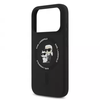 Capa de silicone KARL LAGERFELD Karl & Choupette Ring MagSafe para Apple iPhone 17 Pro preto