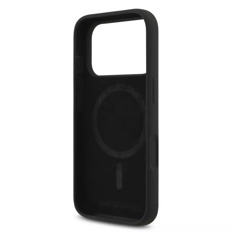 Capa de silicone KARL LAGERFELD Karl & Choupette Ring MagSafe para Apple iPhone 17 Pro preto