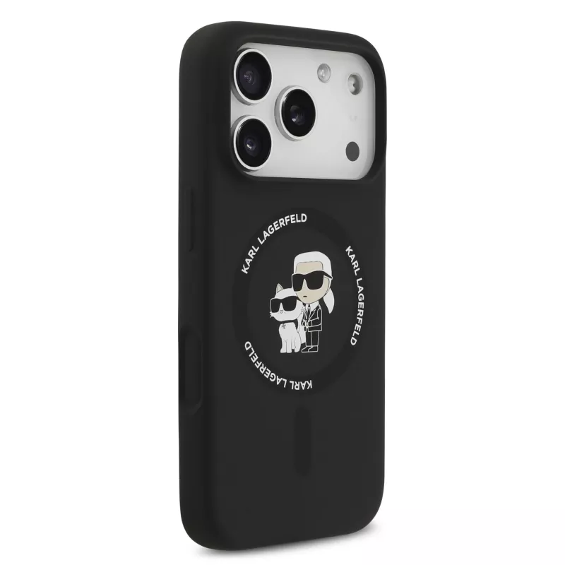 Capa de silicone KARL LAGERFELD Karl & Choupette Ring MagSafe para Apple iPhone 17 Pro preto