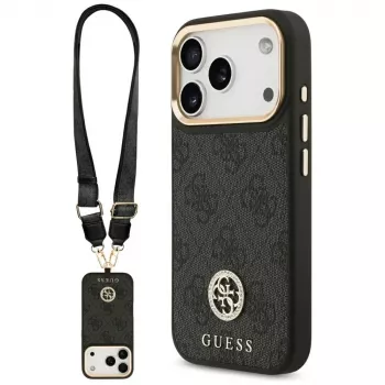 Capa MagSafe Guess 4G Strass Logo & Big Strap Metal Buttons para iPhone 17 Pro preto