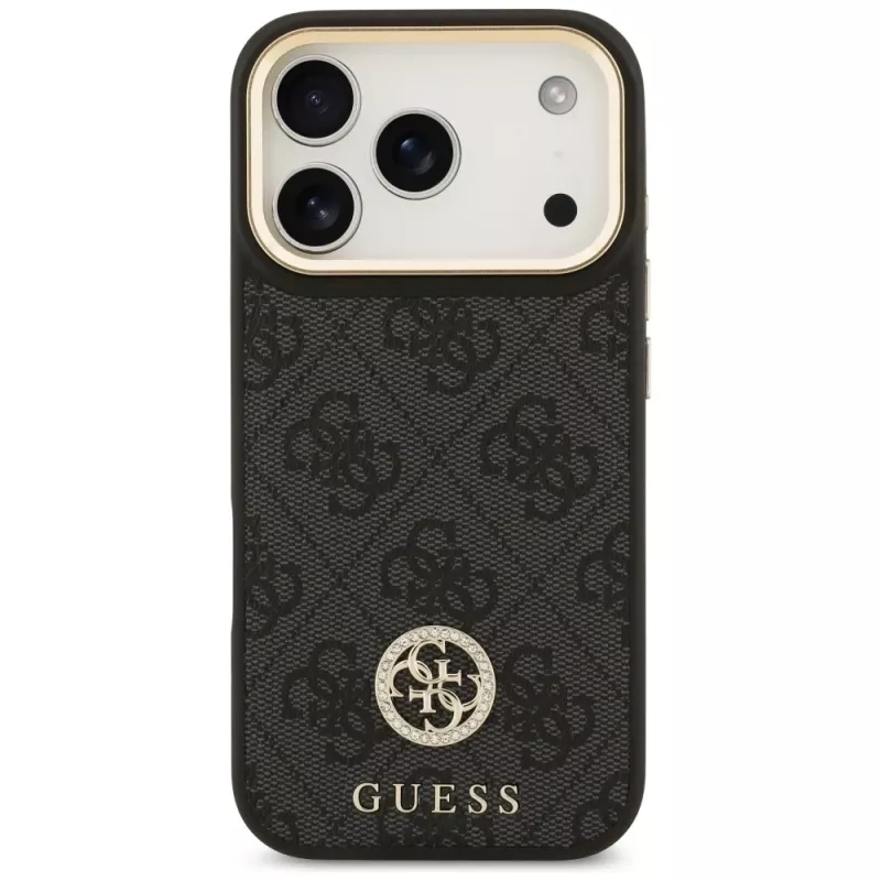 Capa MagSafe Guess 4G Strass Logo & Big Strap Metal Buttons para iPhone 17 Pro preto