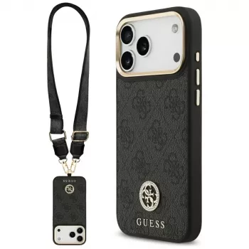 Capa MagSafe Guess 4G Strass Logo & Big Strap Metal Buttons para iPhone 17 Pro Max preto