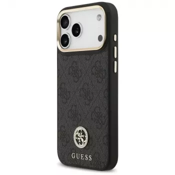 Capa MagSafe Guess 4G Strass Logo & Big Strap Metal Buttons para iPhone 17 Pro Max preto