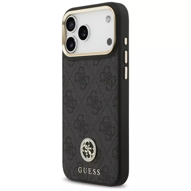 Capa MagSafe Guess 4G Strass Logo & Big Strap Metal Buttons para iPhone 17 Pro Max preto