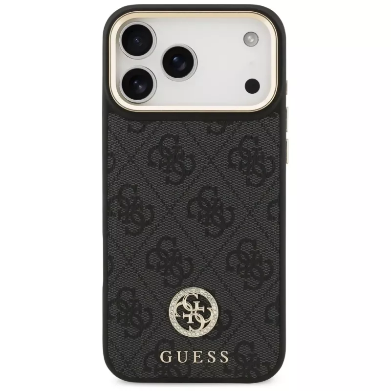Capa MagSafe Guess 4G Strass Logo & Big Strap Metal Buttons para iPhone 17 Pro Max preto