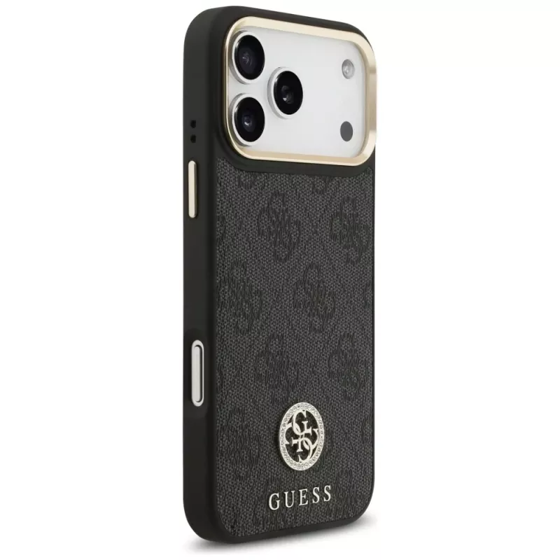 Capa MagSafe Guess 4G Strass Logo & Big Strap Metal Buttons para iPhone 17 Pro Max preto