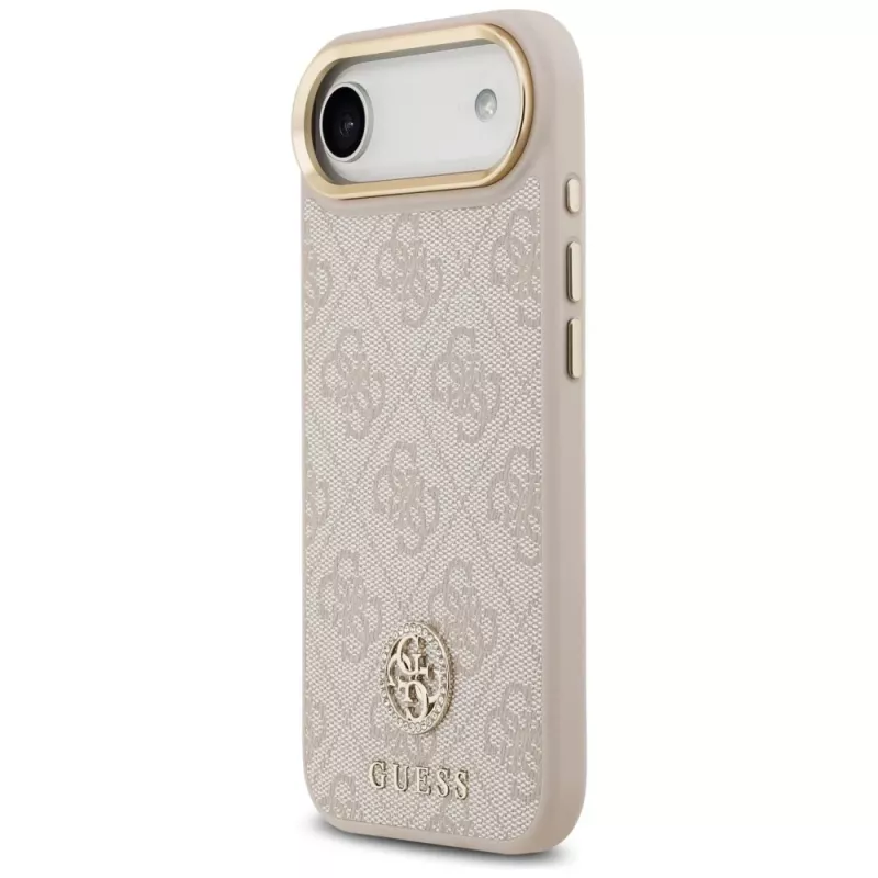 Capa MagSafe Guess 4G Strass Logo & Big Strap Metal Buttons para iPhone Air - rosa