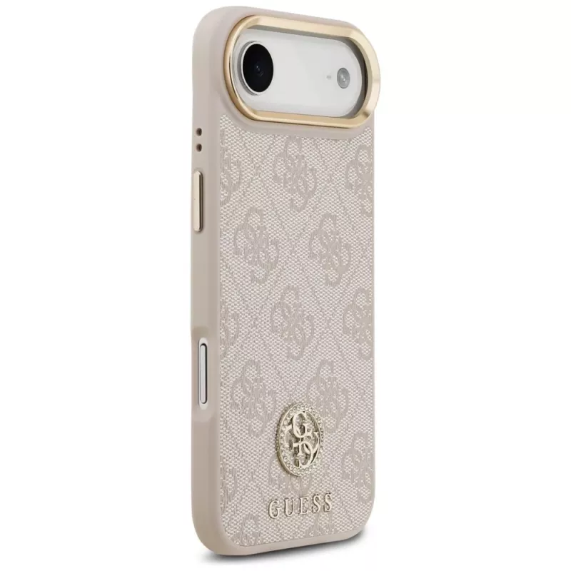 Capa MagSafe Guess 4G Strass Logo & Big Strap Metal Buttons para iPhone Air - rosa