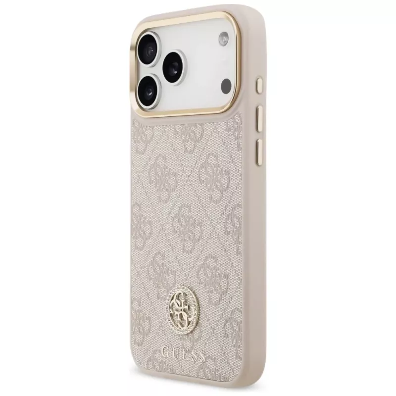 Capa MagSafe Guess 4G Strass Logo & Big Strap Metal Buttons para Apple iPhone 17 Pro Max rosa