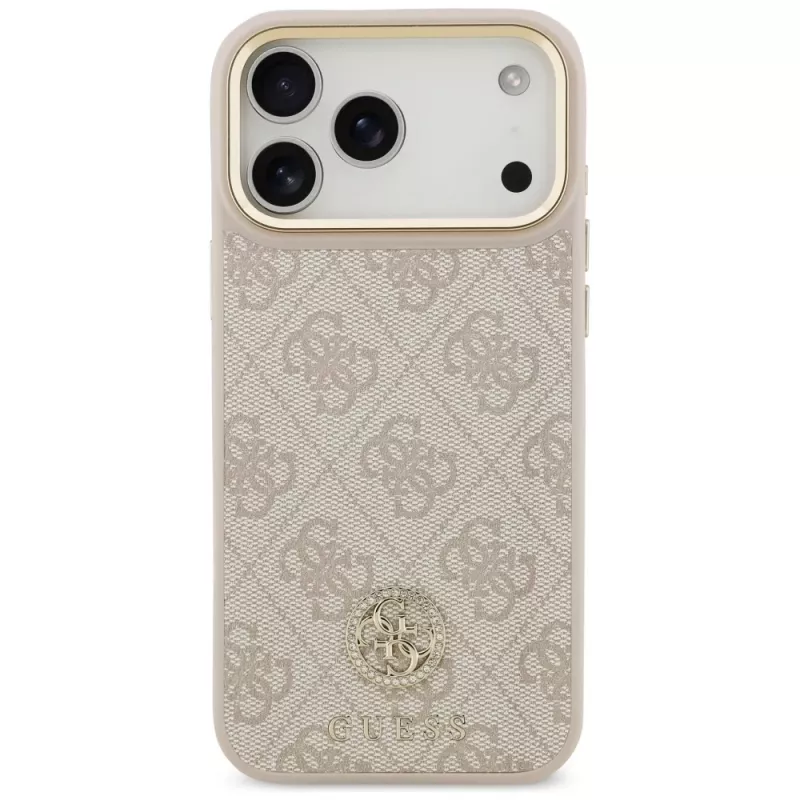 Capa MagSafe Guess 4G Strass Logo & Big Strap Metal Buttons para Apple iPhone 17 Pro Max rosa