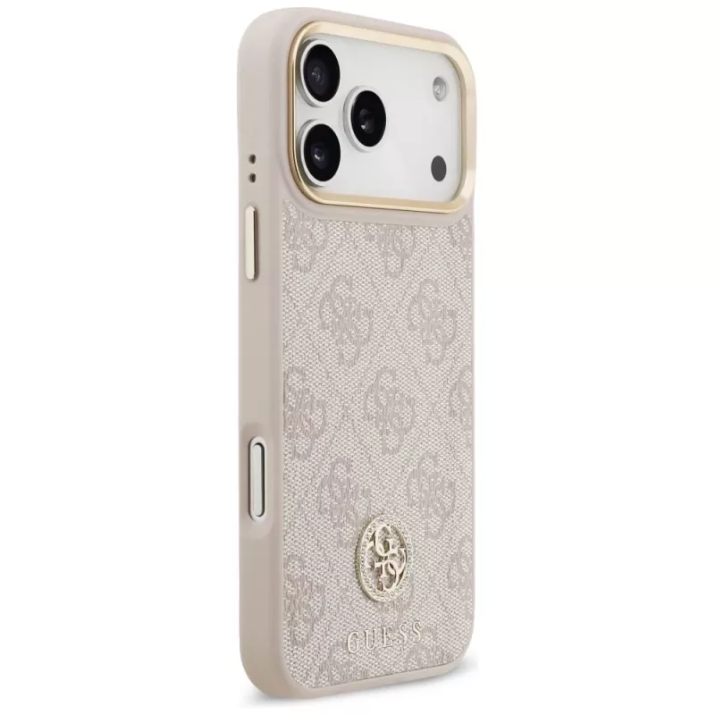 Capa MagSafe Guess 4G Strass Logo & Big Strap Metal Buttons para Apple iPhone 17 Pro Max rosa