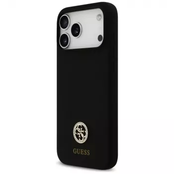 Capa MagSafe Guess Silicone Logo Strass 4G para iPhone 17 Pro Max preto