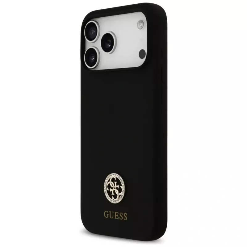 Capa MagSafe Guess Silicone Logo Strass 4G para iPhone 17 Pro Max preto