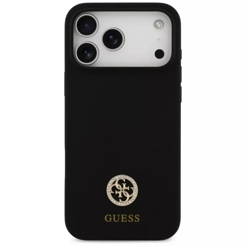 Capa MagSafe Guess Silicone Logo Strass 4G para iPhone 17 Pro Max preto