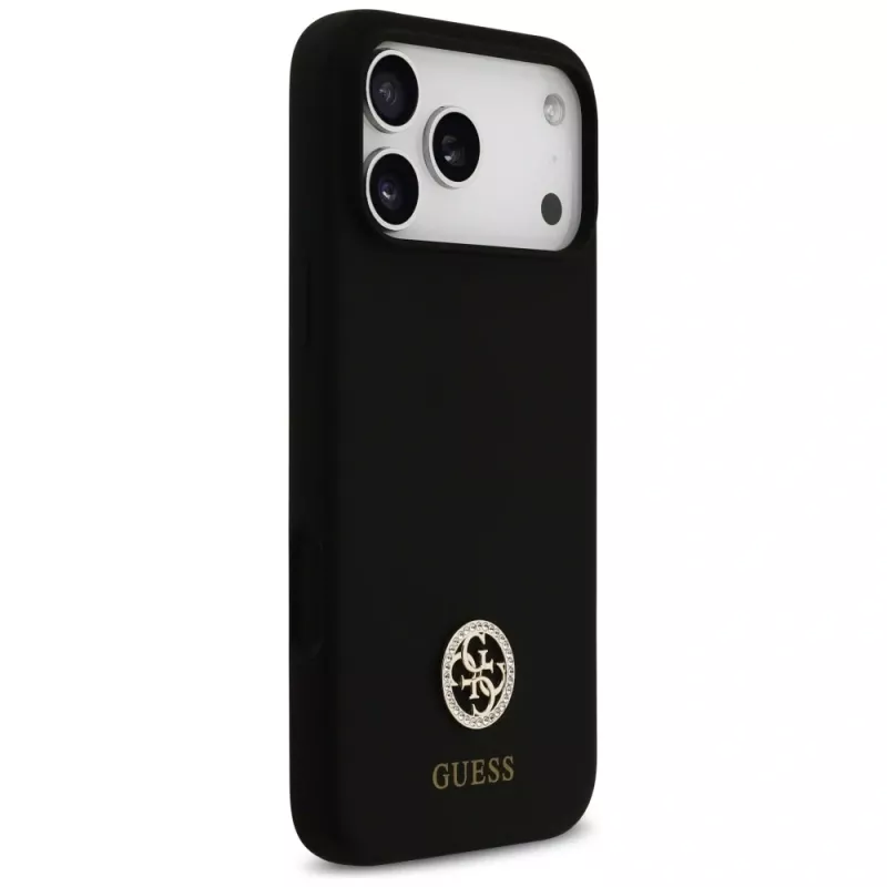 Capa MagSafe Guess Silicone Logo Strass 4G para iPhone 17 Pro Max preto