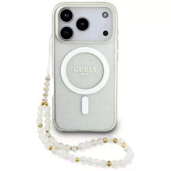 Capa MagSafe Guess IML Glitter Pearl Strap para iPhone 17 Pro, transparente