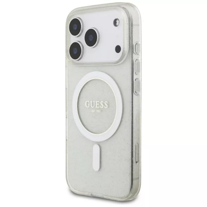 Capa MagSafe Guess IML Glitter Pearl Strap para iPhone 17 Pro, transparente