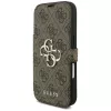 Capa tipo livro Guess Book 4G Metal Logo para Apple iPhone 17 Pro, castanho