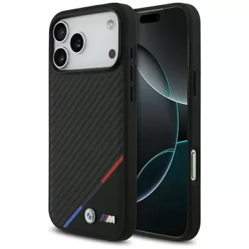 Capa MagSafe BMW M Carbon Tricolor Line para iPhone 17 Pro Max preto