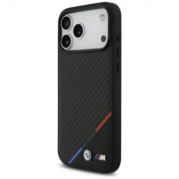 Capa MagSafe BMW M Carbon Tricolor Line para iPhone 17 Pro Max preto