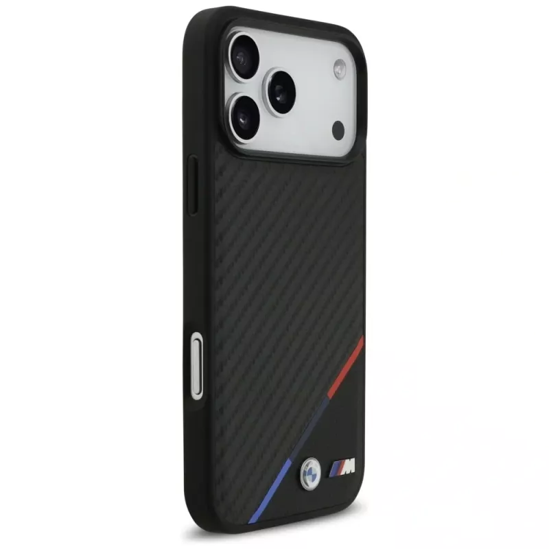 Capa MagSafe BMW M Carbon Tricolor Line para iPhone 17 Pro Max preto